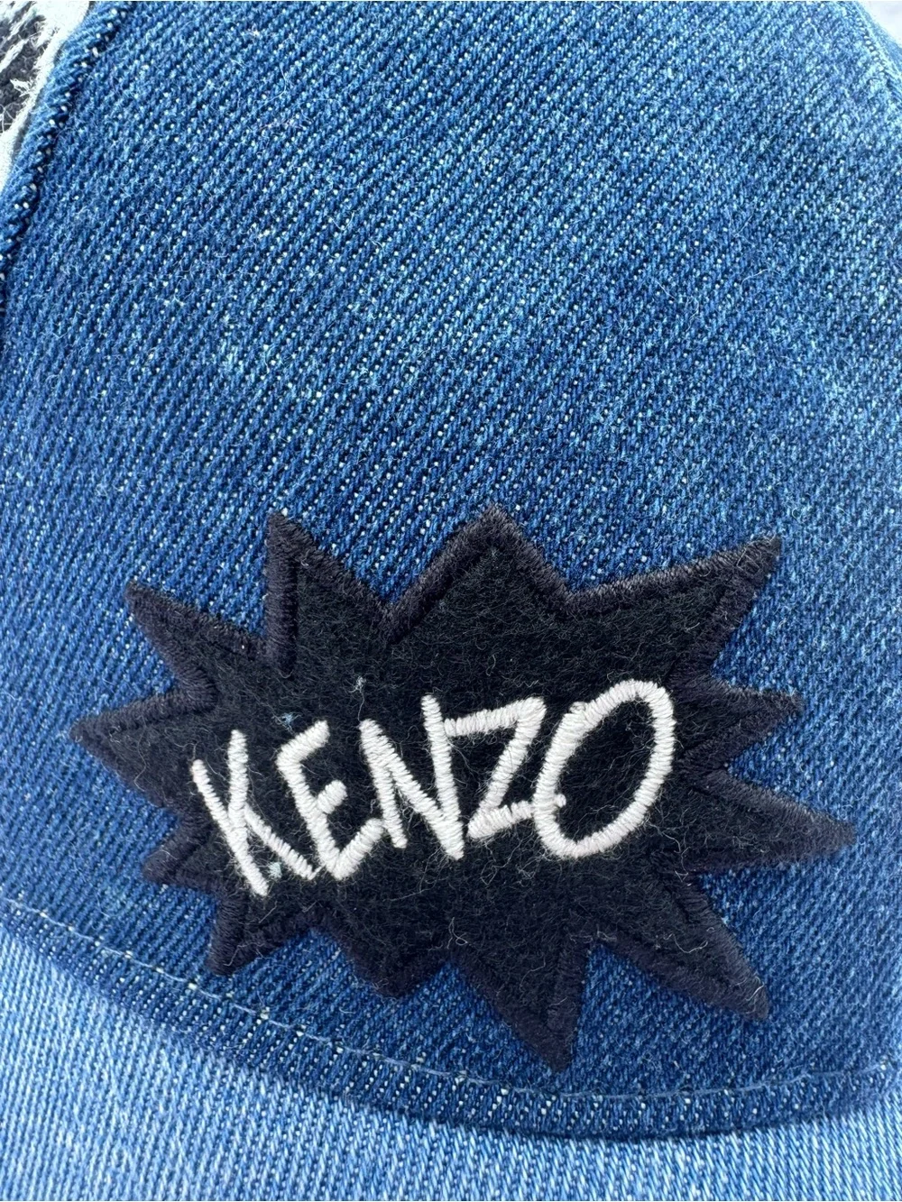 KENZO Kids Blue Denim Tiger Patch Baseball Cap Size 54